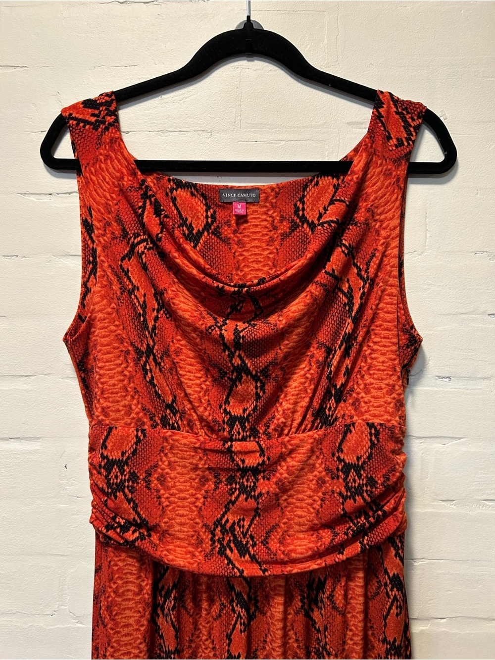 Vince Camuto Orange Snake Print Maxi Dress Cowl Neck Sleeveless Stretch Size M - Picture 3 of 8